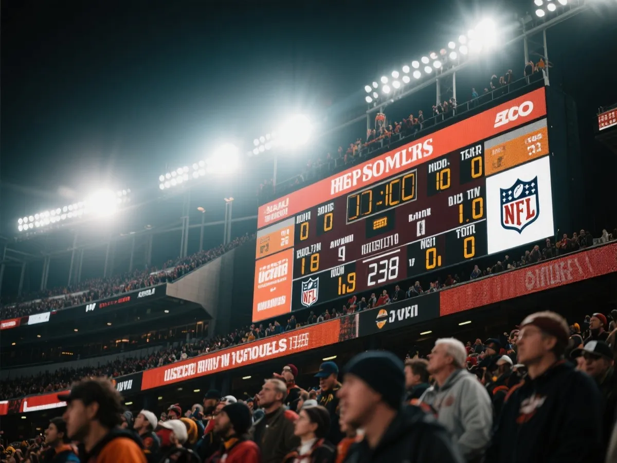 足球赛事比分牌与现场氛围示意图